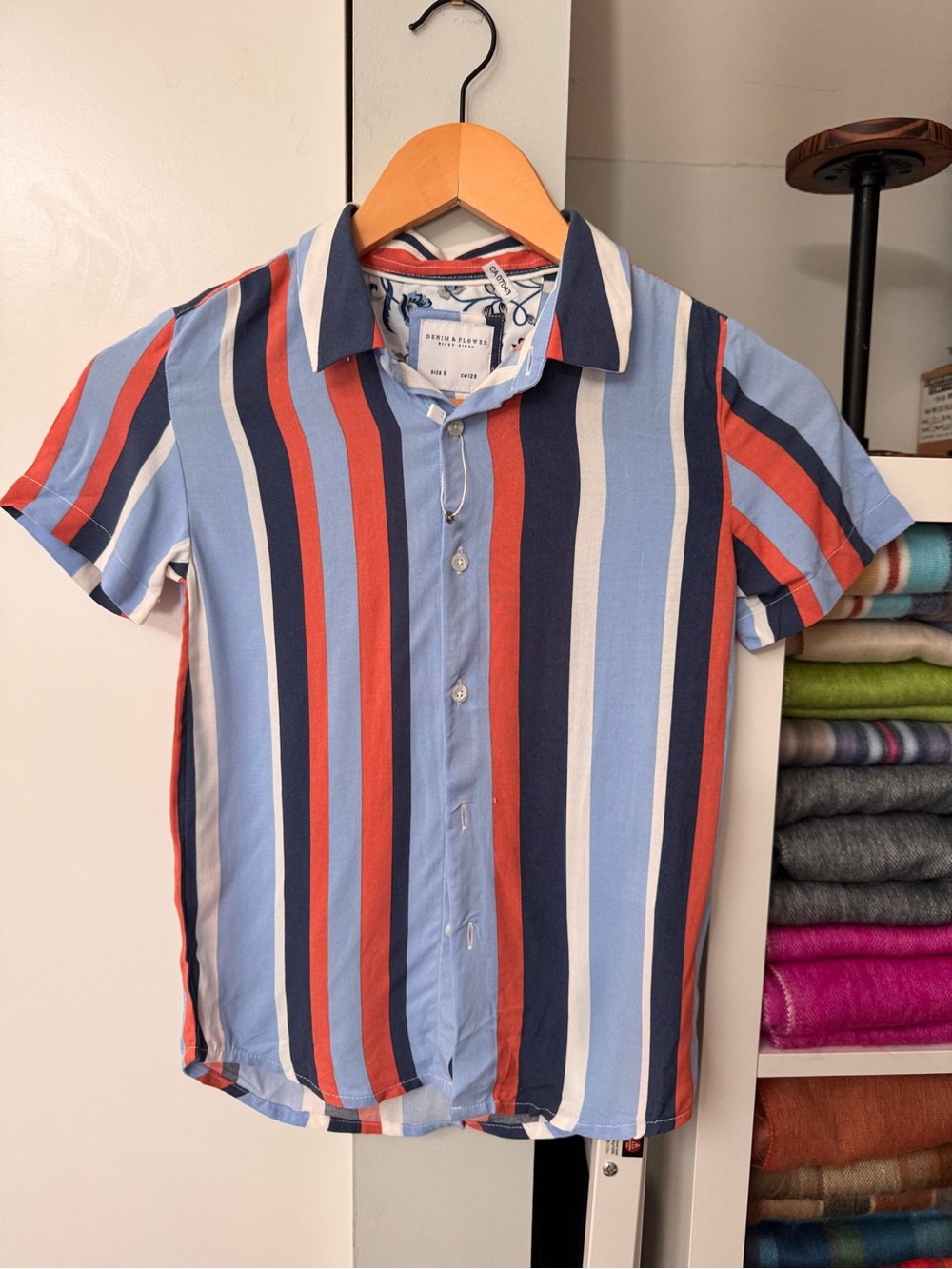 Denim & Flower Ricky Singh Boys Striped Short Sleeve Shirt – Size 8